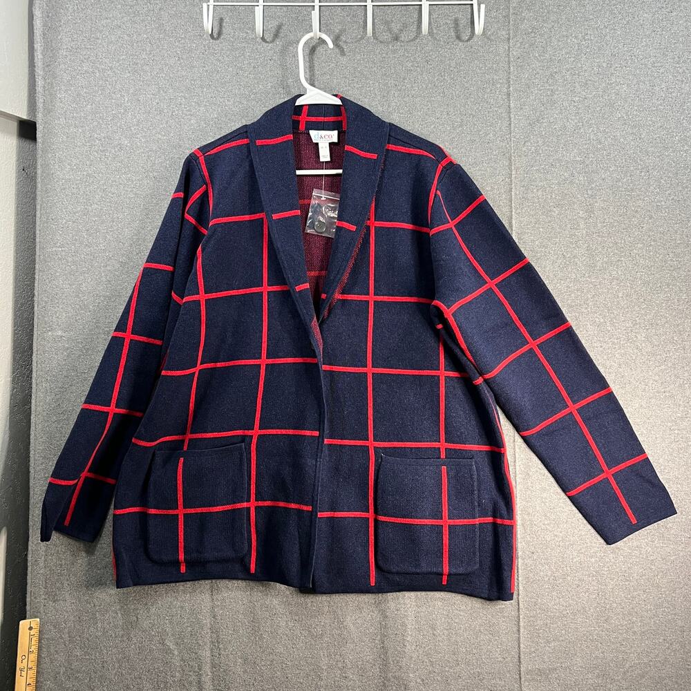 Denim & Co. Jacquard One Button Sweater Coat with Pockets Navy, X-Large